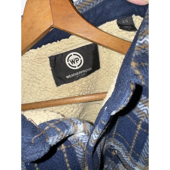 Weatherproof Flannel L Heavyweight Soft Red Multi  Sherpa Lined Shirt Jacket - Picture 3 of 5